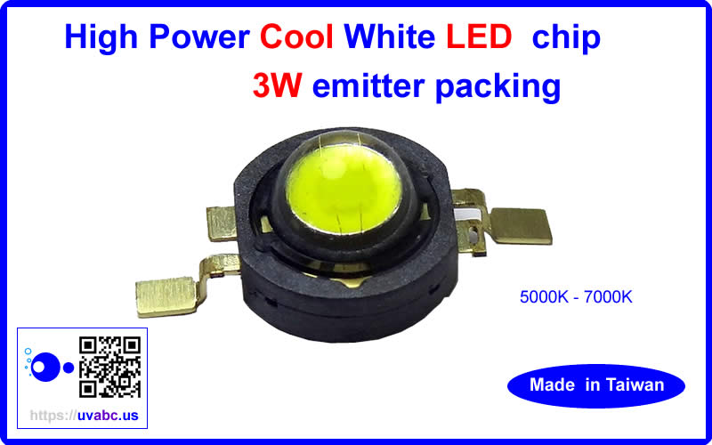 High power Cool White LED chips 3W by emitter packing - 5000k 6300k 7000k - Chingtek.net