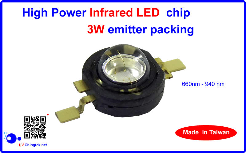 High power Infrared (IR) LED chips 3W by emitter packing - 660nm 850nm 940nm - Chingtek.net